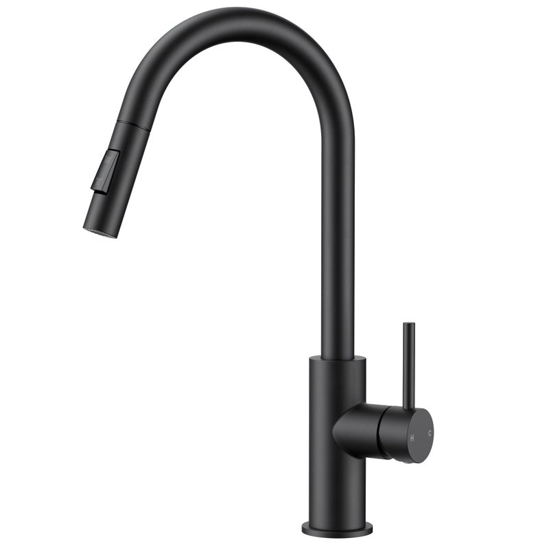 FORIOUS Black Kitchen Faucet with Pull Down Sprayer,Stainless Steel High Arc Gooseneck Modern Sink Faucet with CUPC Ceramic Cartridge, Single Handle Stainless Steel and Deck Plate - Image 1